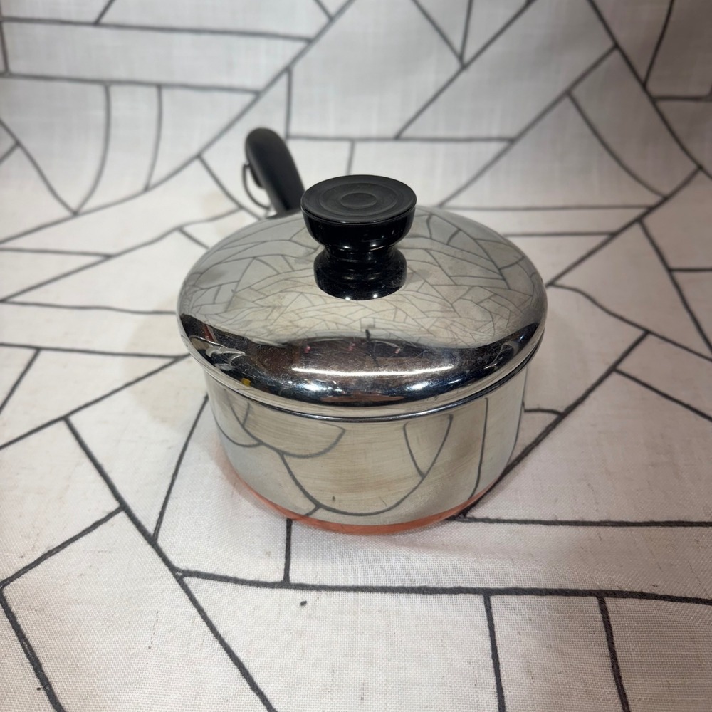 Revere Ware Saucepan 1 Qt Silver Copper Clad Bottom Vintage Lid Stainless Steel